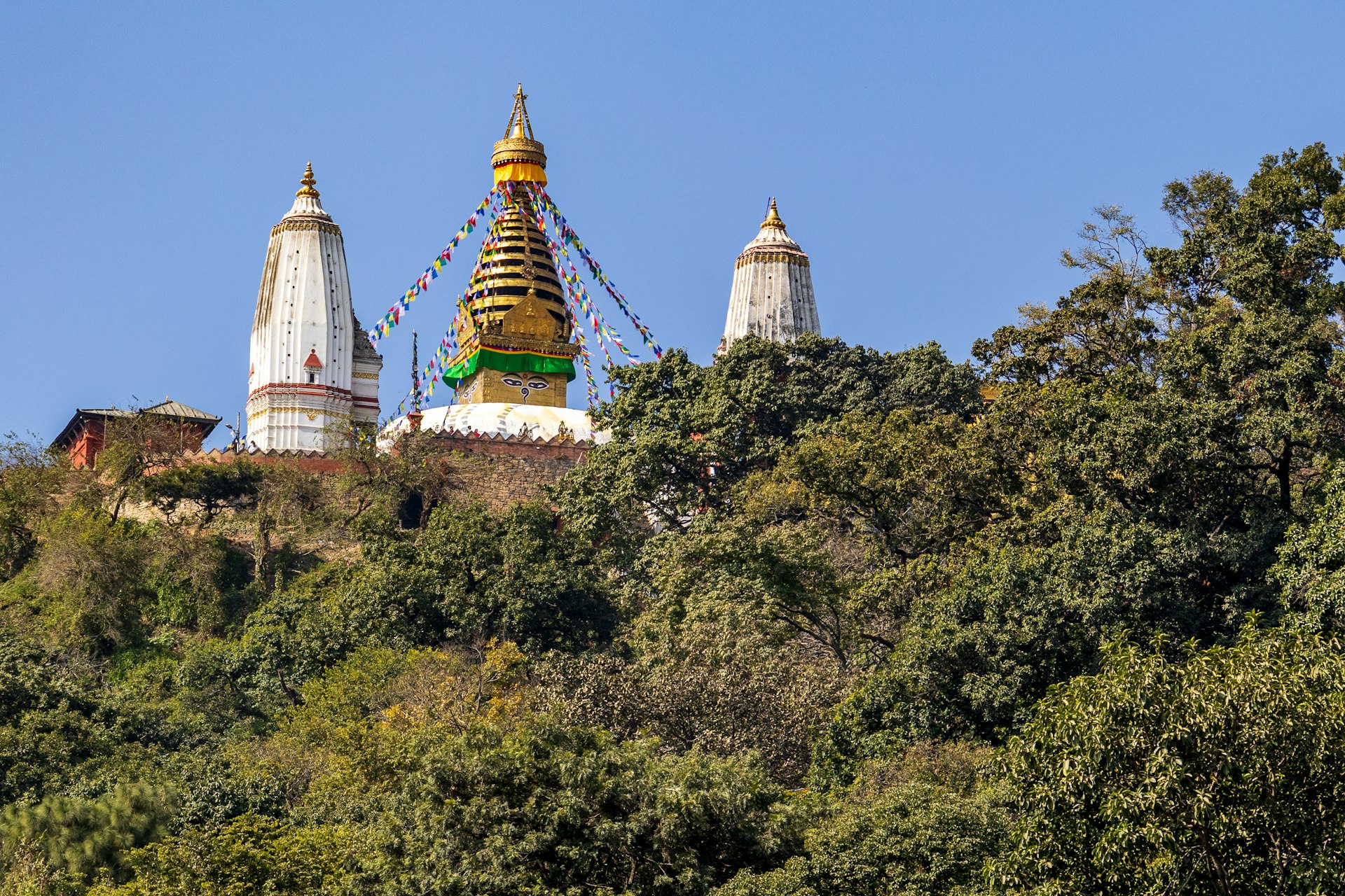a large golden and white building on top of a hill